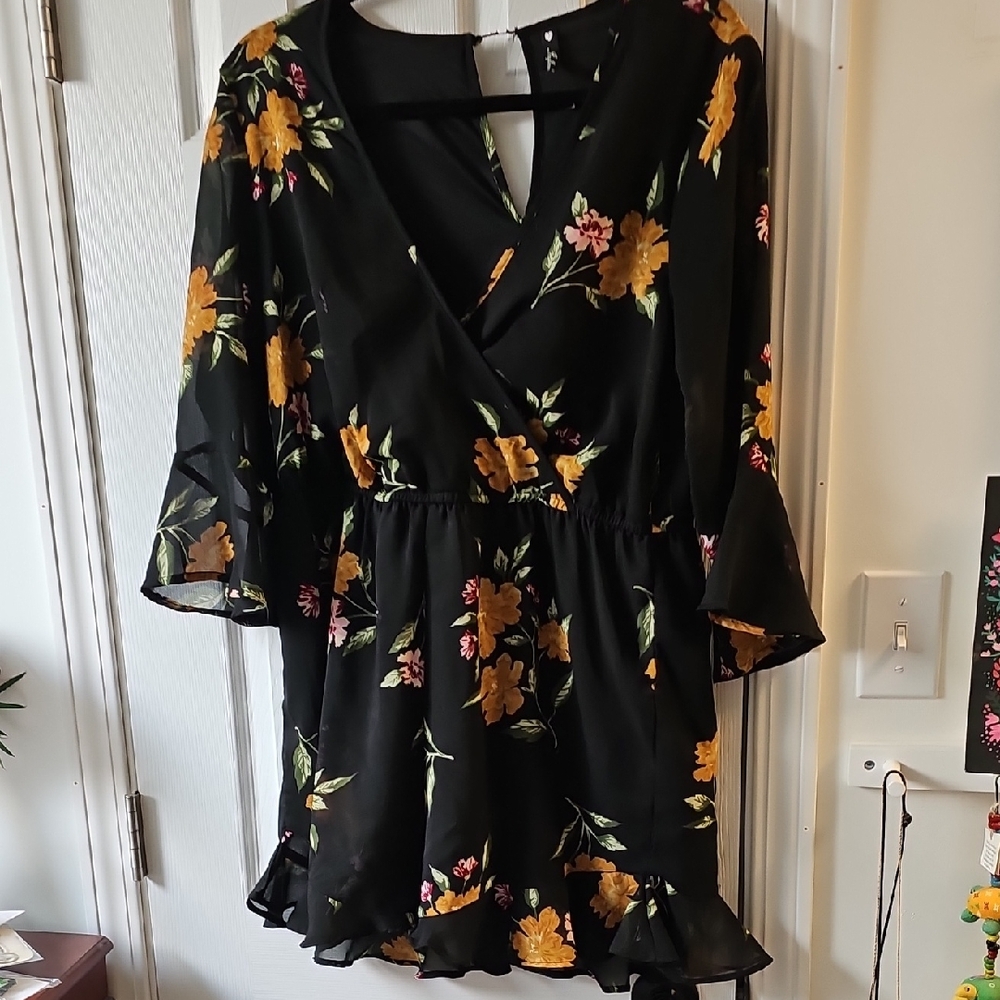 Floral Black Romper